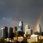 Philly Skyline double rainbow