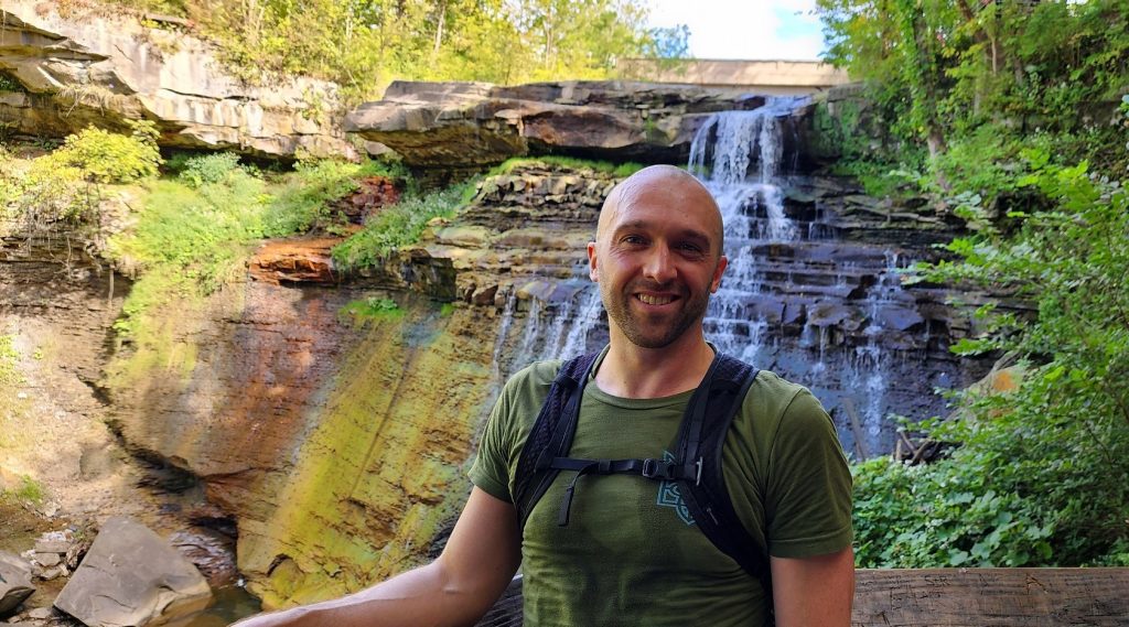 Photo of the author in front of Brandywine Falls.