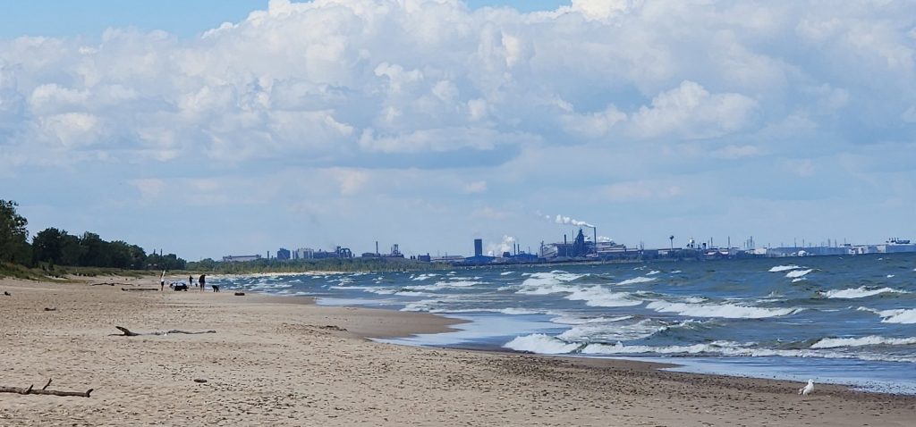 Photo of industry on Lake Michigan to the West of West Beach.