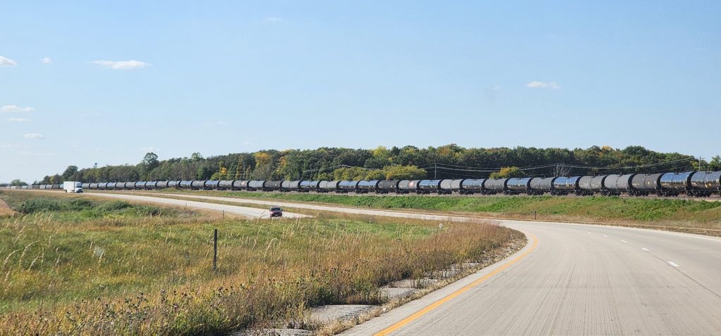 Photo of a very long train.